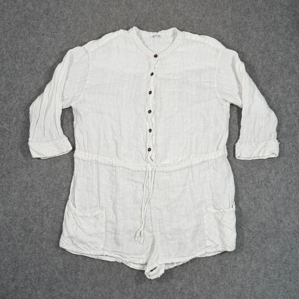 Intimately Free People White Linen 3/4 Sleeve Beach Romper Women's Size Large